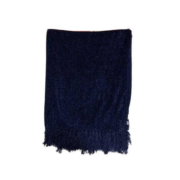 Pier 1 Bedding Pier Imports Chenille Throw Blanket Navy Blue Fringe
